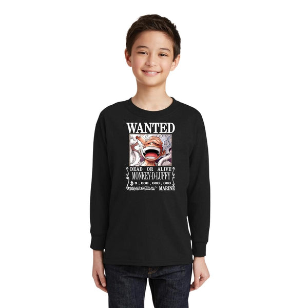 Playera Manga Larga Niños Wanted Monkey D Luffy